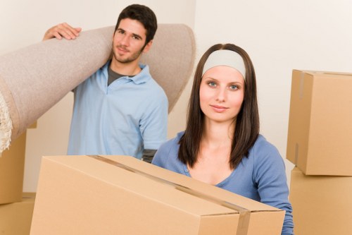 Boxes and furniture prepared for a Somers Town relocation
